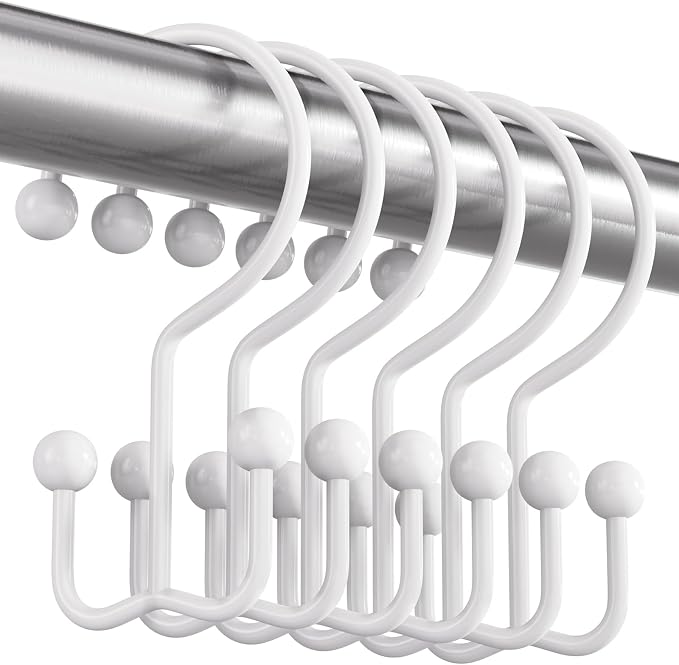 Bathway Shower Curtain Hooks White Shower Curtain Rings, Metal Shower Hooks - Image 9