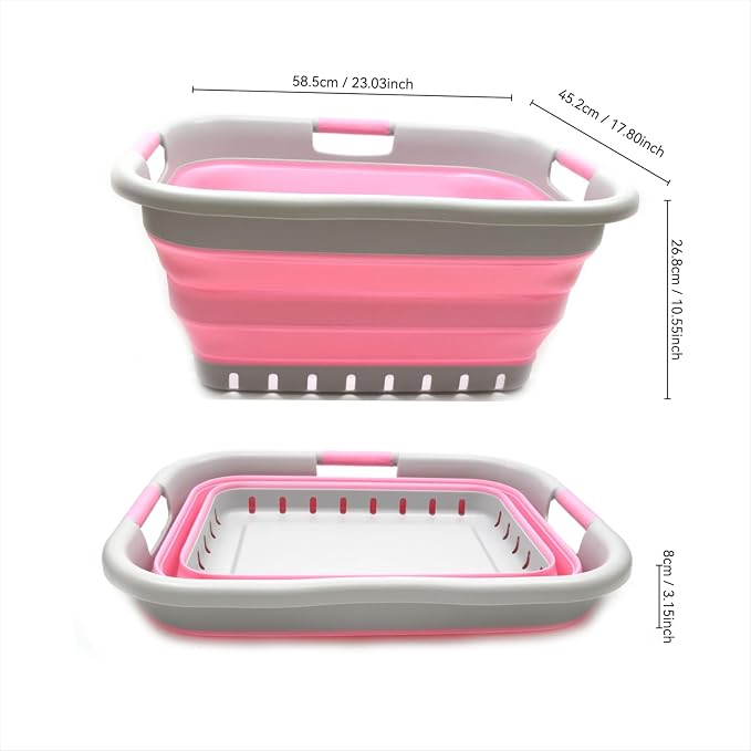 SAMMART 41L Set of 2 Collapsible 3 Handled Plastic Laundry Basket-Foldable Pop - Image 2