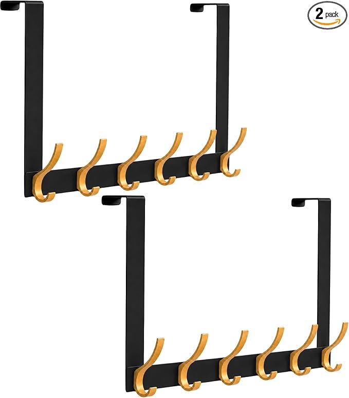 Peasulin Over The Door Hooks, 2 Pack Black 11" Long Door Hanger Racks | by Peasulin