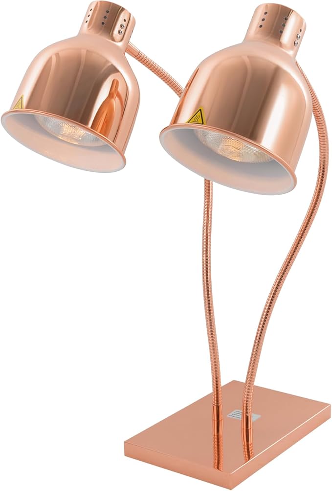 Food Heat Lamp Warmer Rose Gold, 500W Double Bulbs Buffet Display Heating Preservation Light, Electric Portable Infrared Heating Lamp with 360°Adjustable Head (Rose Gold)