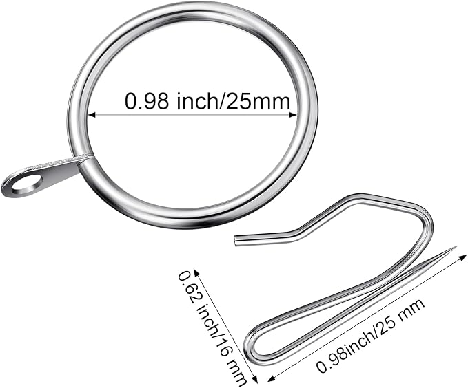 Hotop 60 Pcs 0.98 Inch Curtain Ring and 60 Pcs Pin Hook, 0.98/1.26/1.5/1.65 - Image 2