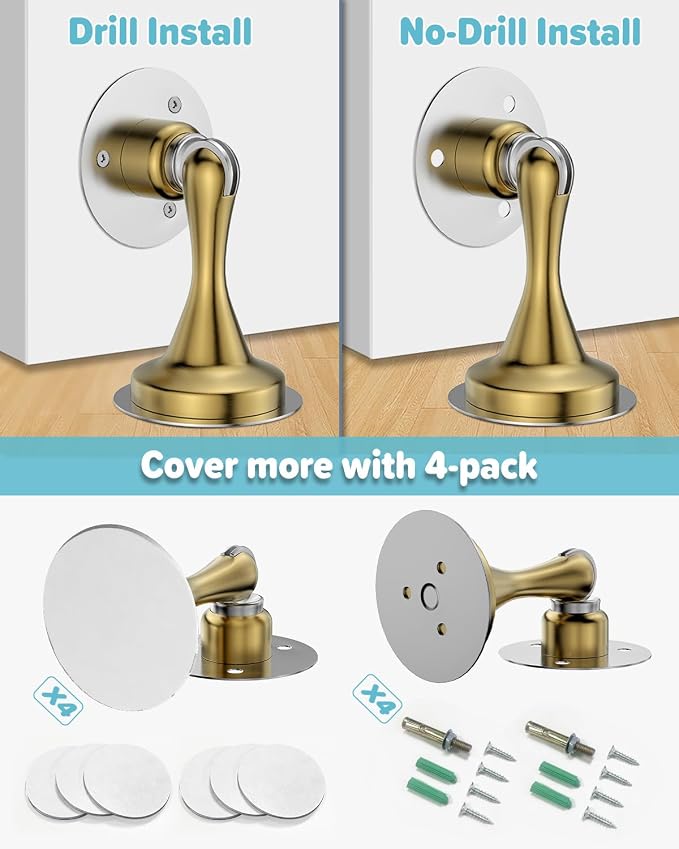 Door Stoppers for Bottom of Door Magnetic Door Catch 4 Pack Gold Wall Mount | - Image 5