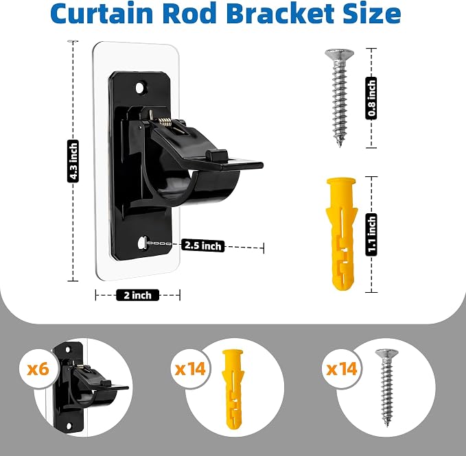 6 Pack Self Adhesive Rod Brackets, No Drill Needed Curtain Rod Holders - Image 7