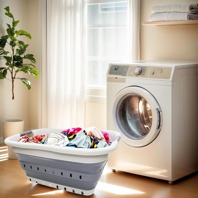 SAMMART 41L Set of 2 Collapsible 3 Handled Plastic Laundry Basket-Foldable Pop - Image 3