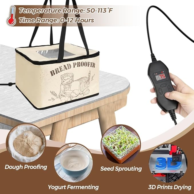 Folding Bread Proofing Box, Sourdough Bread Proofer Warming Box with Shelf and Heater Precise Temperature Fermentation (50–113℉) Dough Start Container for Home Making Pizza Baking Kombucha