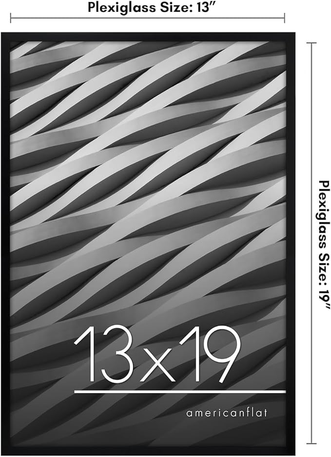 Americanflat 13x19 Picture Frame with Polished Plexiglass - Streamline Collection - Thin Border Picture Frame for Wall Display - Hanging Hardware Included - Black