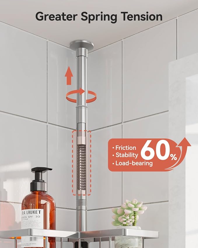 YASONIC Corner Shower Caddy Tension Pole, 25.7-109.1in Adjustable Shower Shelves - Image 3