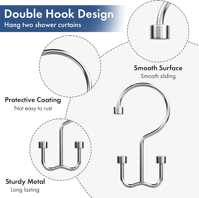 Bathway Shower Curtain Hooks Chrome Shower Curtain Rings - Image 6