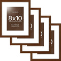 Homeforia 8x10 Picture Frame Brown, High End Dark Oak 8 x 10 Walnut Wooden Frames with Mat 5 by 7 Photo, 8x10 Wood Frame Matted to 5x7 Print, Wall or Tabletop Frame, Tempered Glass, Wall Kit, Set of 4