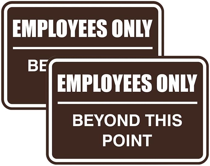 All Quality Classic Framed Employees Only Beyond This Point Wall or Door Sign | Easy to Install Business Signage - Small (Dark Brown) 2 Pack