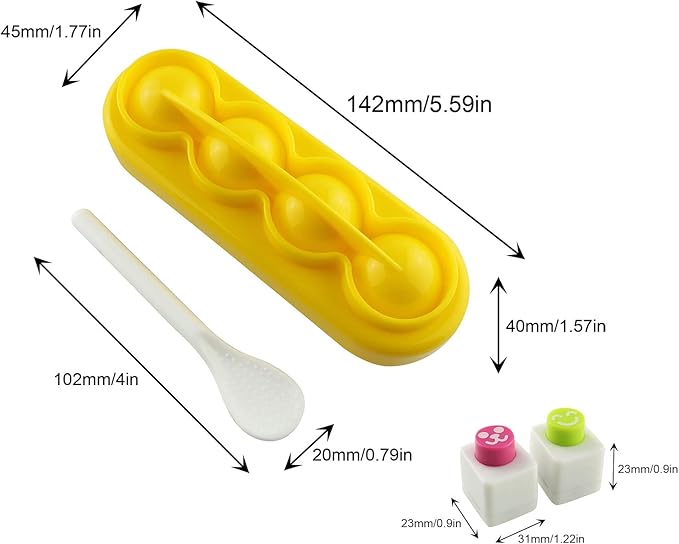 1Set with 4 Pcs Rice Ball Mould Shaker Ball Shape Sushi Maker Mould and 2 Smile Face Seaweed Punch Embossing Mould Kitchen Tools for Shake DIY Lunch with a Mini Rice Spoon