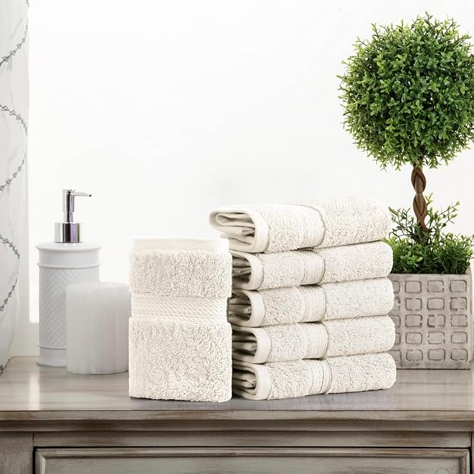 Superior Egyptian Cotton Plush & Absorbent, Face Towel Set of 6, Cream | Quick - Image 2