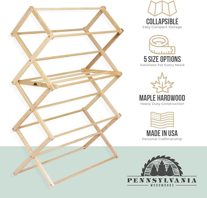 Clothes Drying Rack: Solid Maple Hard Wood Laundry Rack - Image 7