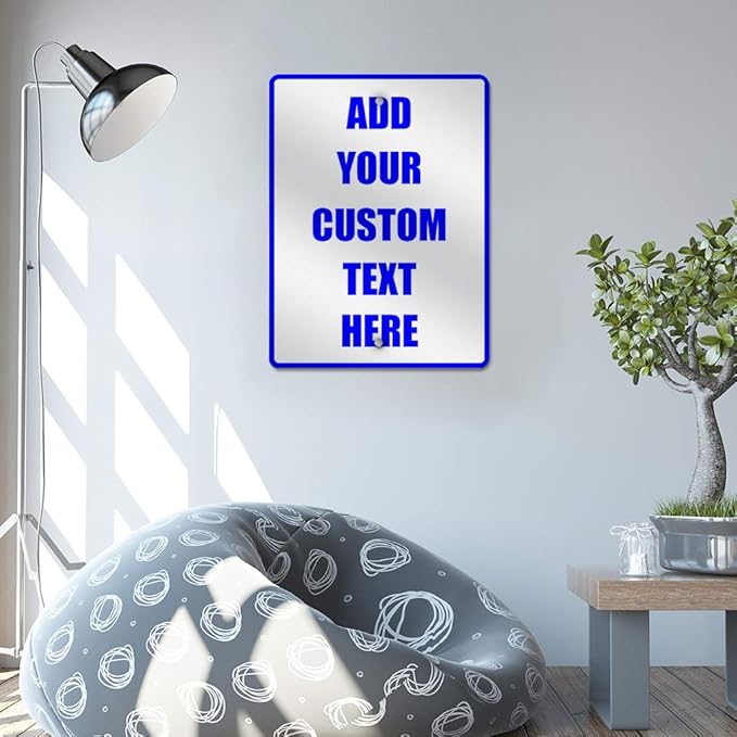 Aluminum Weatherproof Metal Sign Multiple Sizes Custom Personalized Text Here White Blue Notice Travel Vertical Street 12x18Inches