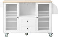 White Kitchen Cart with Storage, Drop Leaf Kitchen Island on Wheels, Mobile Rolling Cart with Drawers & Shelves for Small Spaces, Farmhouse Kitchen Cart with Butcher Block Top