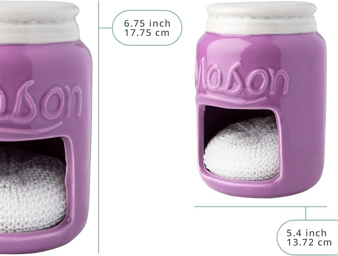 Comfify Purple Mason Jar Ceramic Sponge Holder – Farmhouse Sink Caddy - Image 3
