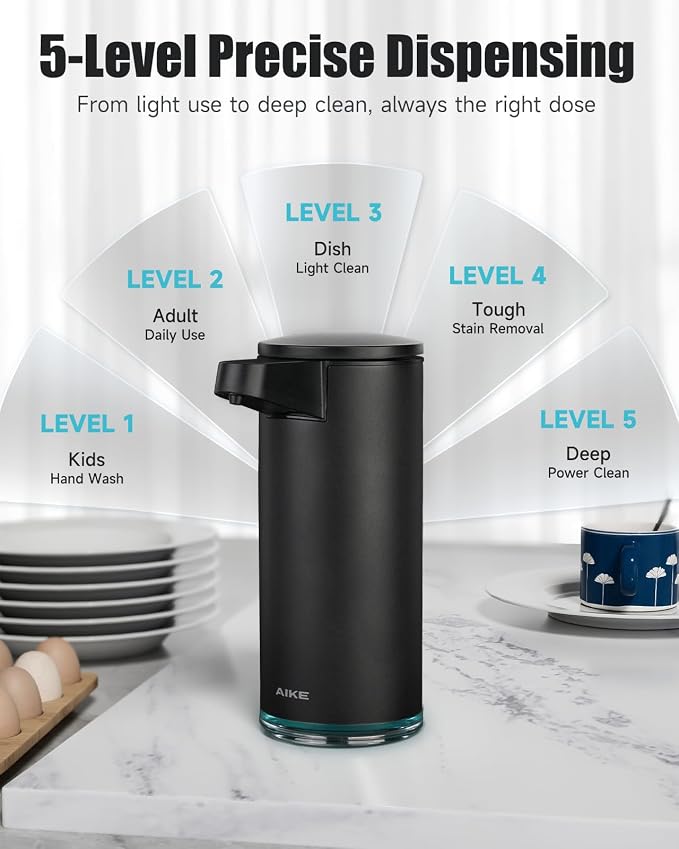 AIKE SensePro Automatic Soap Dispenser 12.8oz Spot Resist Matte Black | Type-C - Image 4