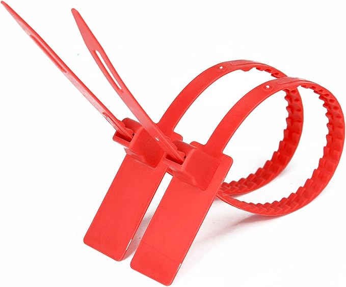 Heavy Duty Plastic Security Tag Self-Locking Tamper-Evident Shipping Numbered Pull Tight Securing Straps 337mm 13.2" (Red 100 PCS)