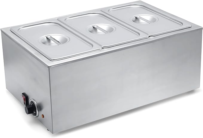 SYBO Food Warmer Commercial Grade Stainless Steel Bain Marie Easy to Clean Steam Table for Buffet Catering and Restaurants, ETL, CE ROHS Certified for Commercial, Safety (3 Sections)