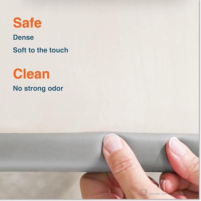 Roving Cove HeftyFit Edge Protector for Baby Proofing (12ft Large Edge Only), Heavy-Duty Soft Furniture Edge Bumper Guards, Desk Edge Cushion, Wall Corner Covers, 3M Adhesive, Stone Grey