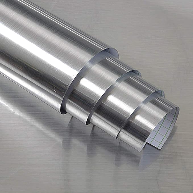 Hopepak Stainless Steel Contact Paper Peel and Stick Waterproof Silver Metallic Wallpaper Self Adhesive Removable Vinyl Roll for Kitchen Cabinet Refrigerator Dishwasher Countertop 17.3''x118''