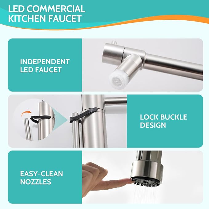 LED Kitchen Faucet with Pull Down Sprayer, Brushed Nickel Faucet - Image 4