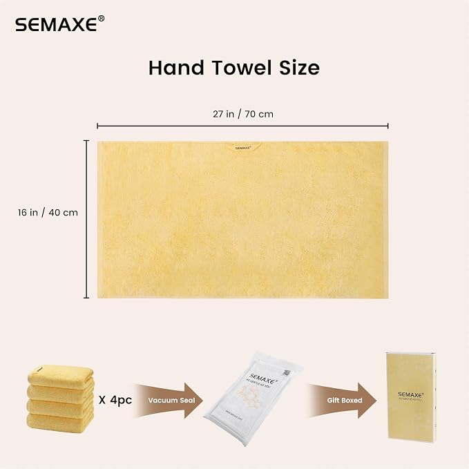 SEMAXE 4-Pack Yellow Cotton Hand Towels - Image 2