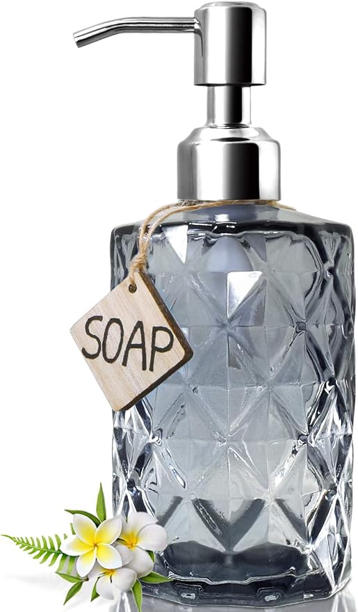 JASAI 12Oz Diamond Grey Glass Soap Dispenser by JASAIHOME
