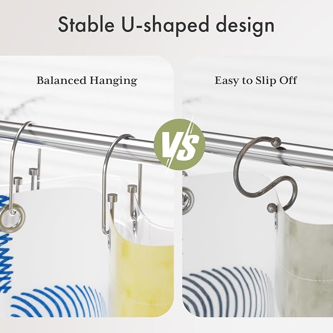 AmazerBath Shower Curtain Hooks, Nickel Double Hook Shower Curtain Hooks Rust - Image 3