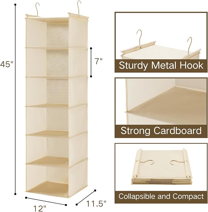 MAX Houser 2 Pack 6 Tier Foldable Hanging Closet Organizer, space-saving design - Image 3