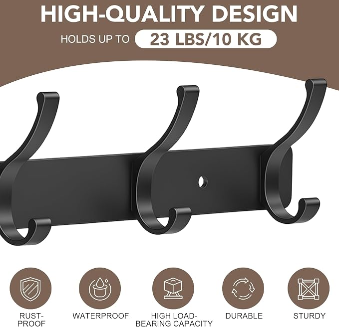 Wall Mount Coat Rack 2 Pack, Smooth Hook Edges, Screw Installation, Double - Image 3