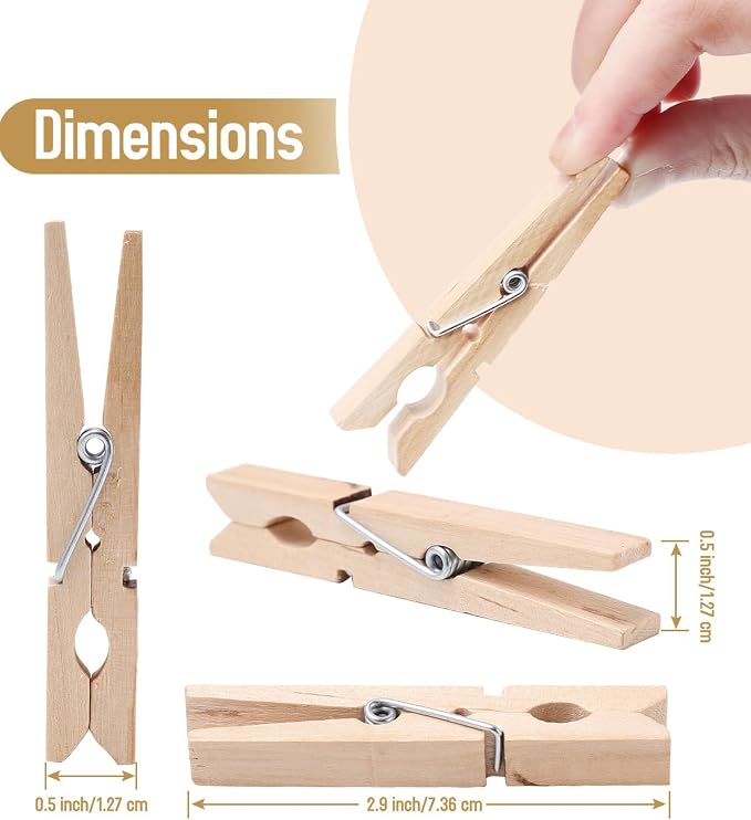 100 Pack Wooden Clothes Pins 2.9 Inch, Heavy-Duty Wood Clothespins | Wooden - Image 2