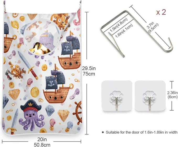 Cute Pirate Octopuses Sailboats Diamonds Hanging Laundry Hamper Door Hampers - Image 3