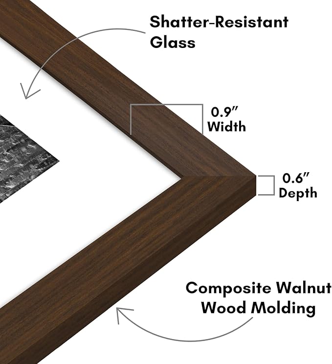 Americanflat 9x12 Picture Frame with Shatter-Resistant Glass - Use as 6x8 Frame with Mat or Display 9x12 Photo Without Mat - Signature Collection - Picture Frames for Tabletop and Wall - Walnut