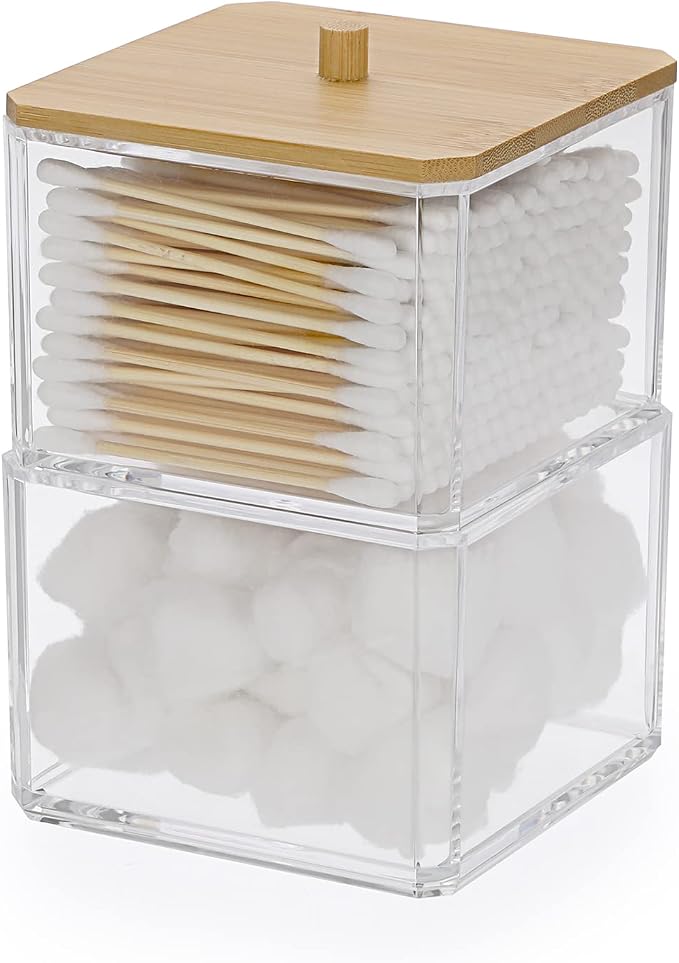Hipiwe Clear Q-tip Dispenser Holder Acrylic Bathroom Containers by Hipiwe