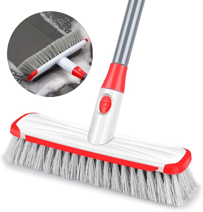 Floor Scrub Brush with Long Handle, Scrubbing Brush Squeegee Broom by ILAVCOOL
