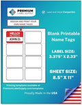 Premium Label Supply Blank Printable Name Tag Stickers - 2-1/3" x 3-3/8" - Laser/Inkjet Compatible – (8 per Sheet), 25 Sheets – 200 Total Adhesive Name Tags