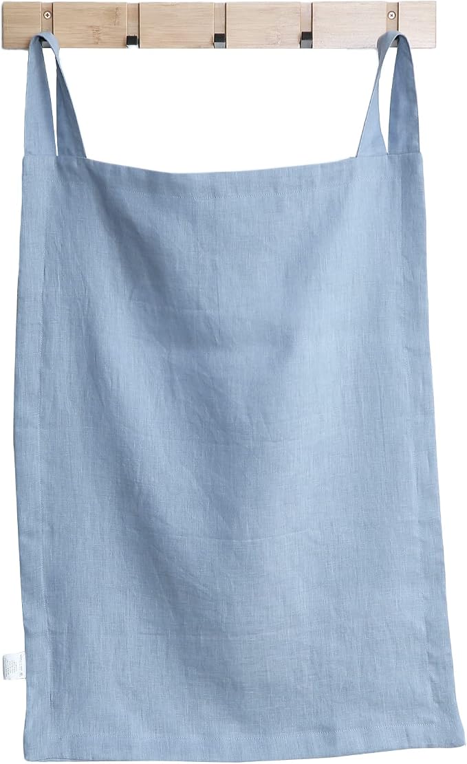 Amazhiyu 100% Linen Door Hanging Laundry Hamper Bag, 19x27 Inches, Steel Blue - Image 2