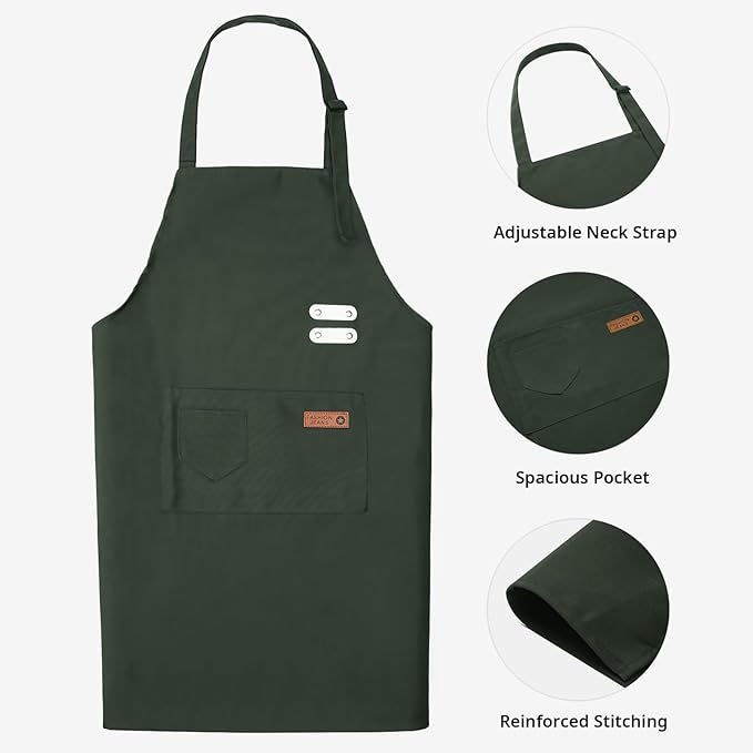 Vinchef New Soft Canvas Apron, Adjustable Neck Strap, Large Pocket, Unisex Kitchen Apron, Cooking Aprons for Women and Men