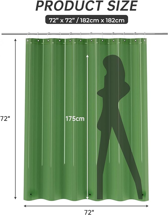 AmazerBath Shower Curtain Liner, 72x72 Transparent Pine Green Shower Liner - Image 7
