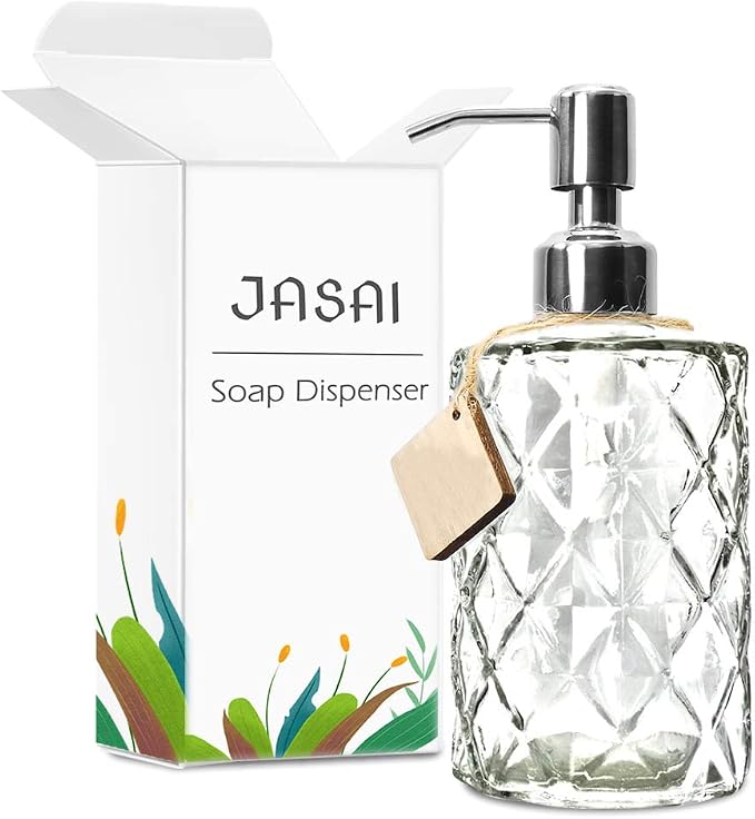 JASAI Diamond Design 12 Oz Glass Soap Dispenser - Image 8