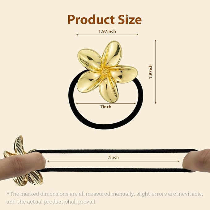 6PCS Gold Floral Hair Ties - Hair Charms Gold Ponytail Holders, Decorative Metal Hair Cuffs for Women