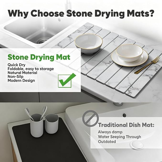 Stone Drying Mat for Kitchen Counter, Quick Diatomaceous Earth Mats for Dishes - Image 5