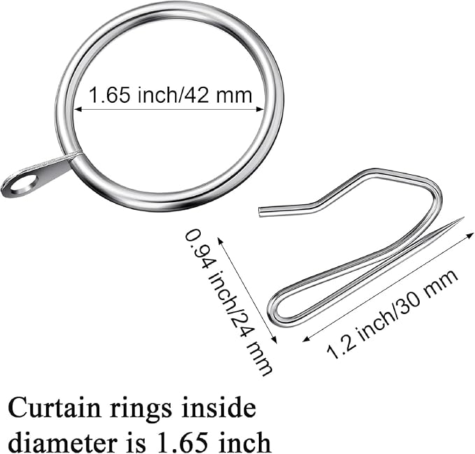 Hotop 60 Pcs 1.65 Inch Curtain Ring and 60 Pcs Pin Hook, 0.98/1.26/1.5/1.65 - Image 2