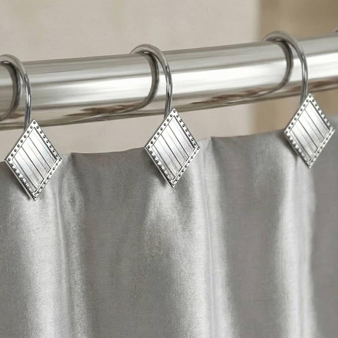 Brushed Nickel Shower Curtain Hooks: 12PCS Geometric Bathroom Curtain Ring | by PopKozzi