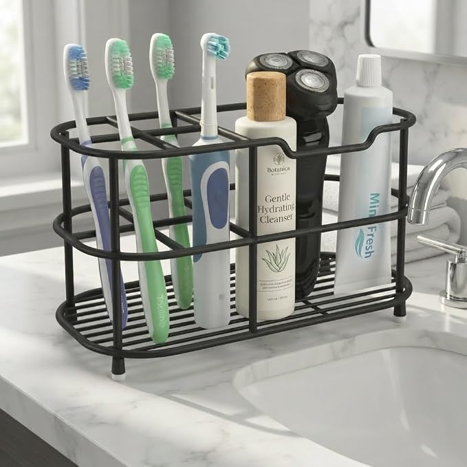 Bathway Toothbrush Holder for Bathroom, 6.9"L x 3.4"W x 4"H, Matte Black by Bathway