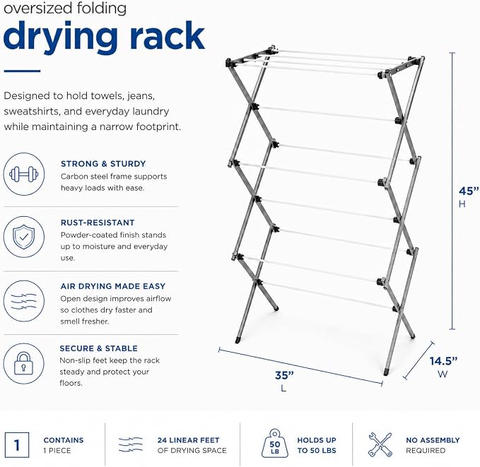 Honey-Can-Do Oversized Clothes Drying Rack, 50 lb - Image 4