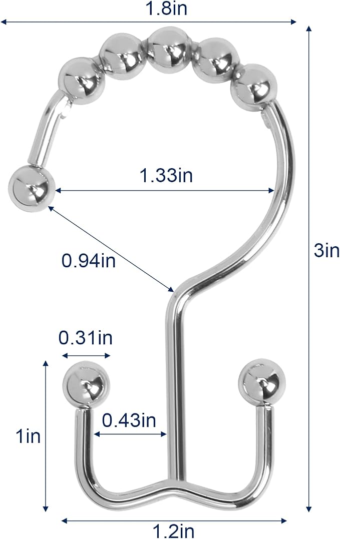 Gidse Shower Curtain Hooks, Sturdy Stainless Steel Double Sided Shower Hooks - Image 7