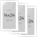 Homeforia 14x24 Picture Frame Silver, High End Metal 14x24 Frames with Mat 11x22 for Photo, 14 x 24 Silver Poster Frame Matted to 11 x 22 Print, 24x14 Hanging Frame, Tempered Glass, Wall Kit, Set of 3
