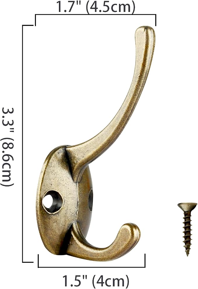 IBosins 32 Pack Antique Brass Double Coat Hooks Wall Mounted - Image 3